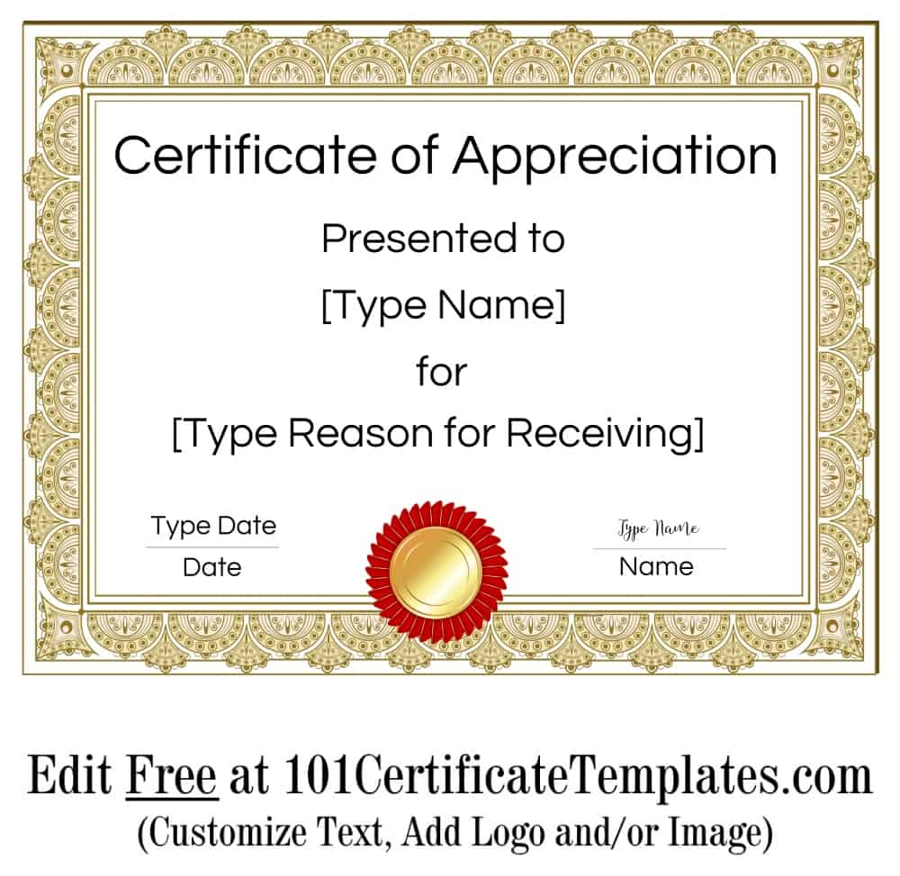 Printable Certificates Of Appreciation Free