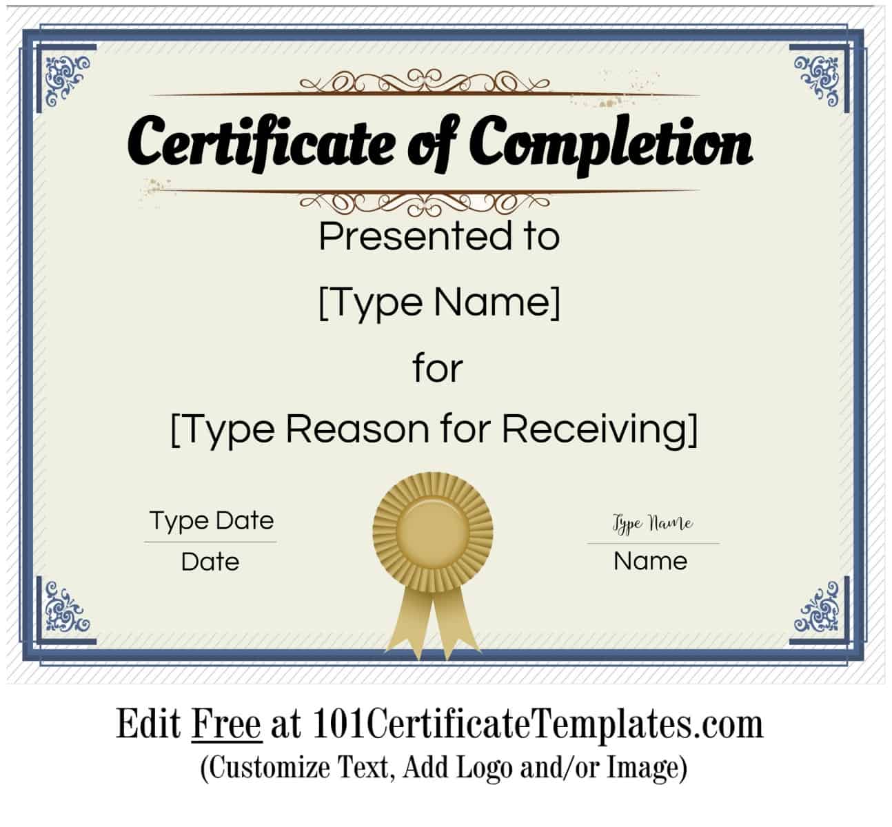 Free Certificate Of Completion Customize Online Then Print