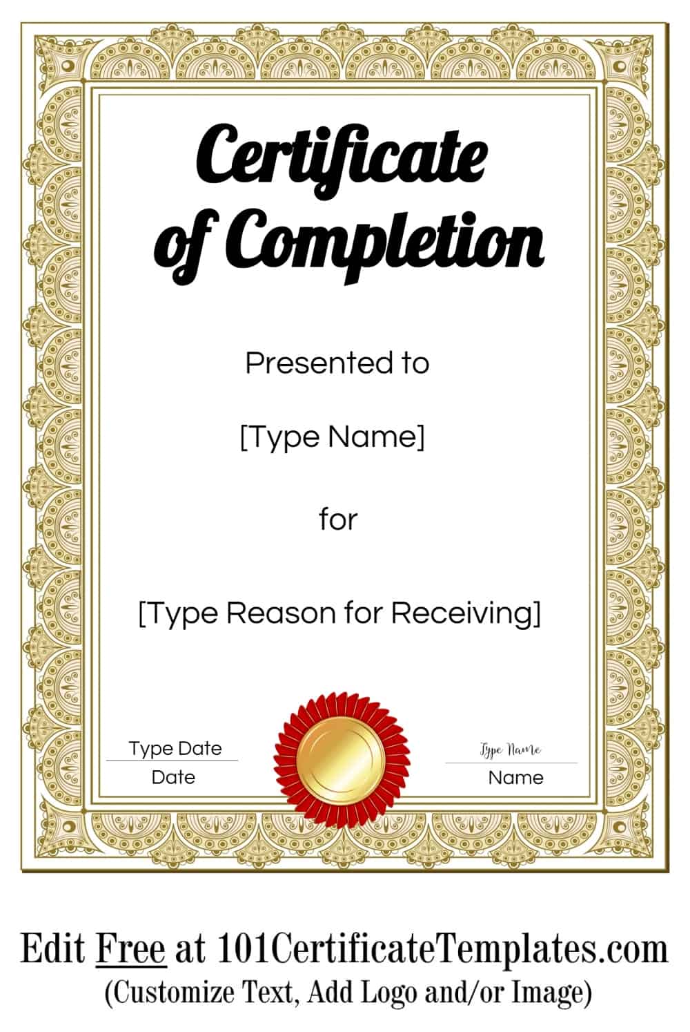 Free Certificate Of Completion Customize Online Then Print