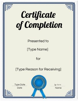 Free Certificate of Completion | Customize Online then Print