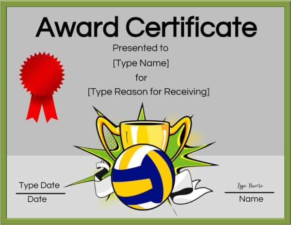 Free Volleyball Certificate | Edit Online and Print at Home