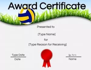 Printable volleyball certificate awards