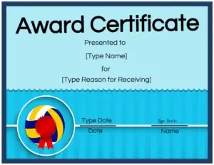 Printable volleyball certificates awards