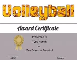 Volleyball certificate template