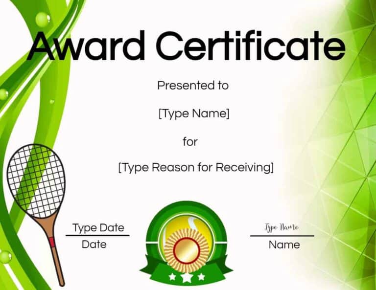 Free Tennis Certificates | Edit Online and Print at Home