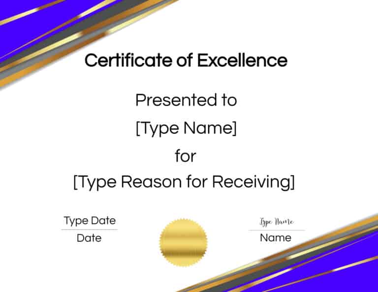 FREE Certificate of Excellence | Editable and Printable