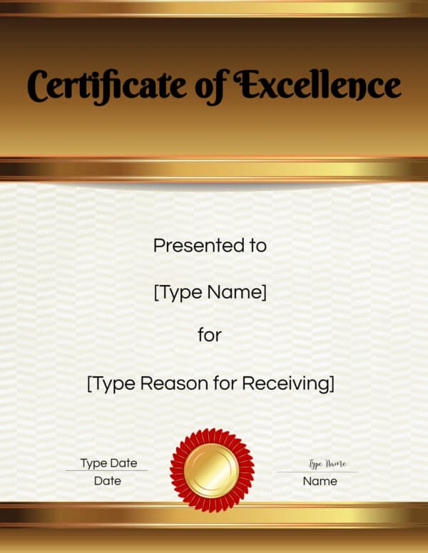 FREE Certificate of Excellence | Editable and Printable