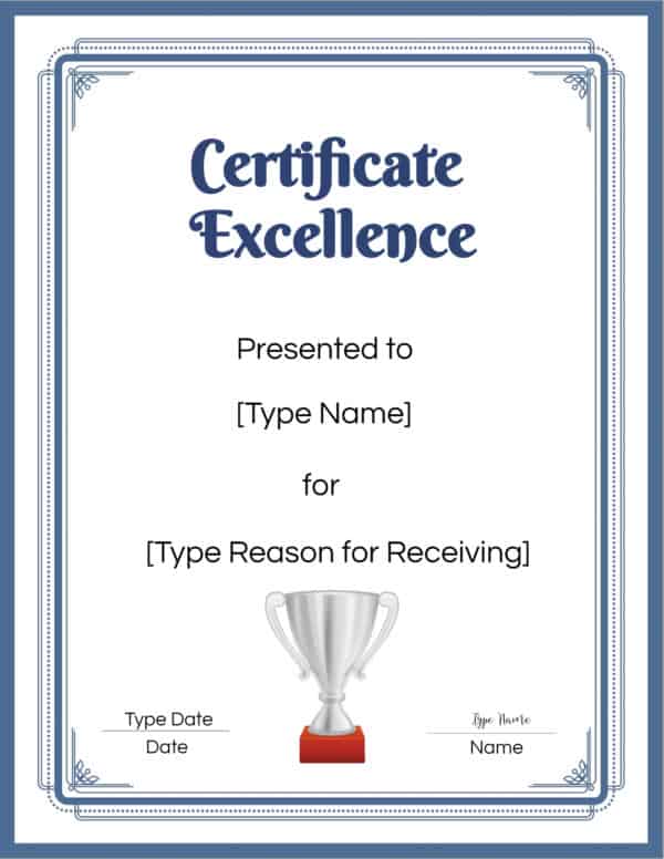 FREE Certificate of Excellence | Editable and Printable