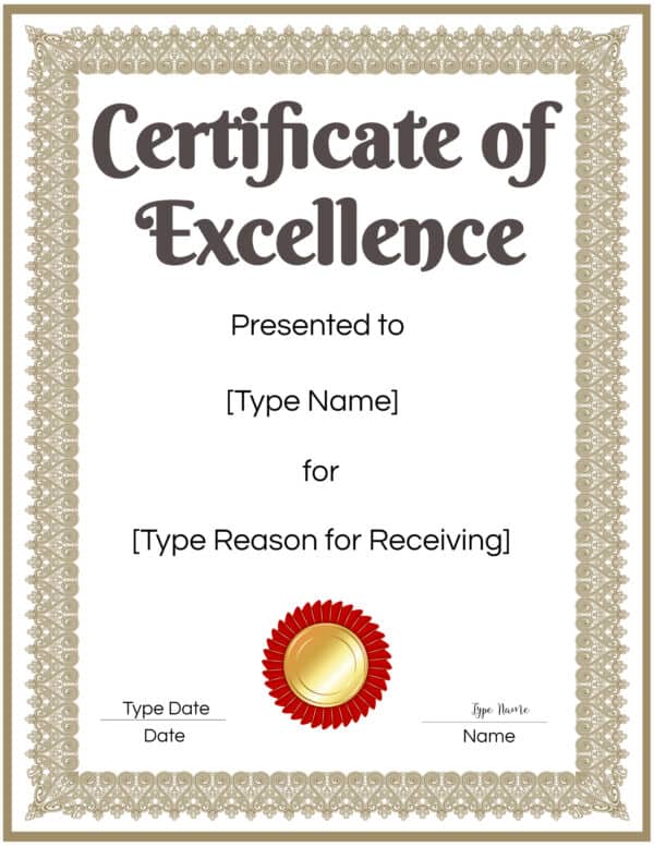 FREE Certificate of Excellence | Editable and Printable