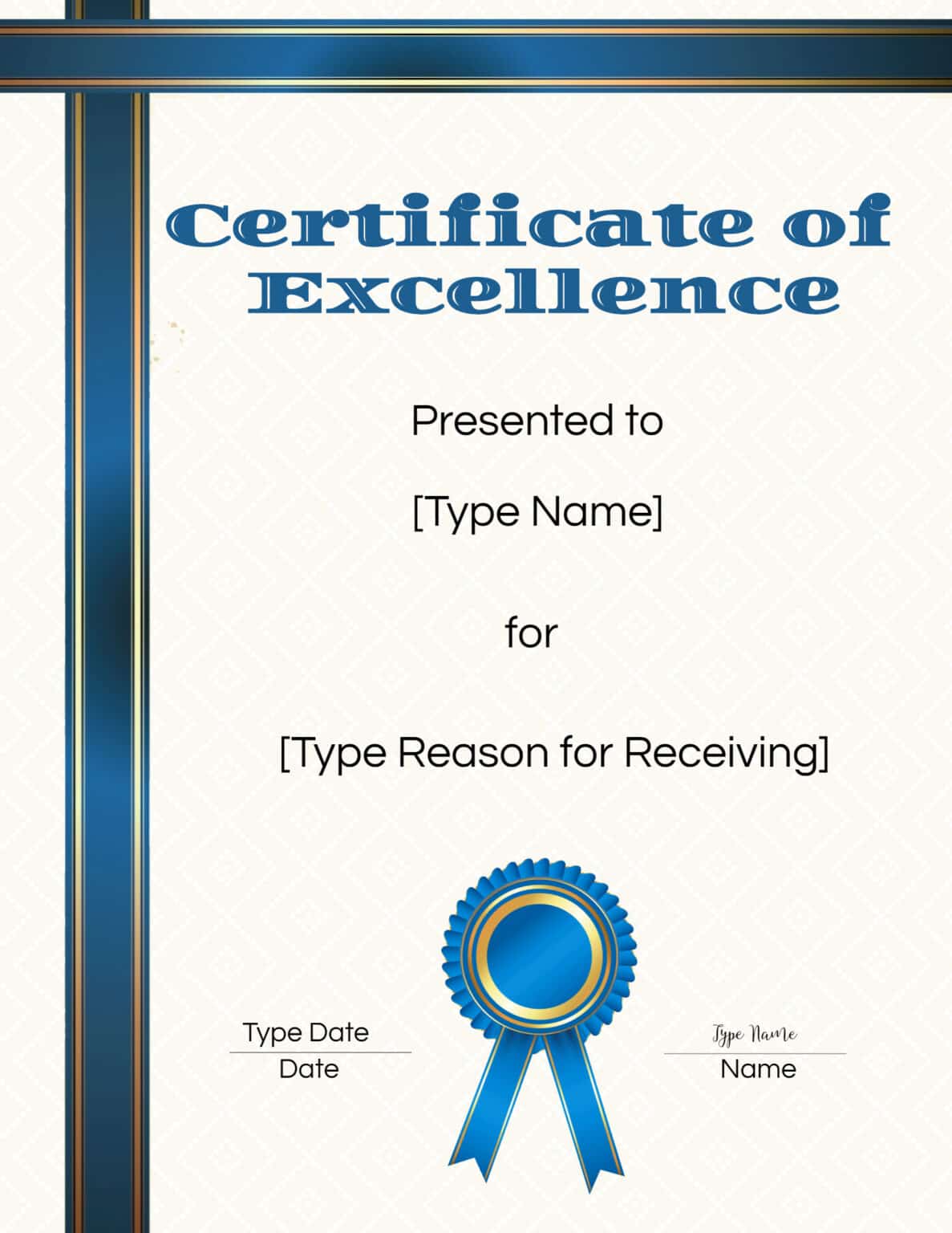 FREE Certificate Of Excellence Editable And Printable