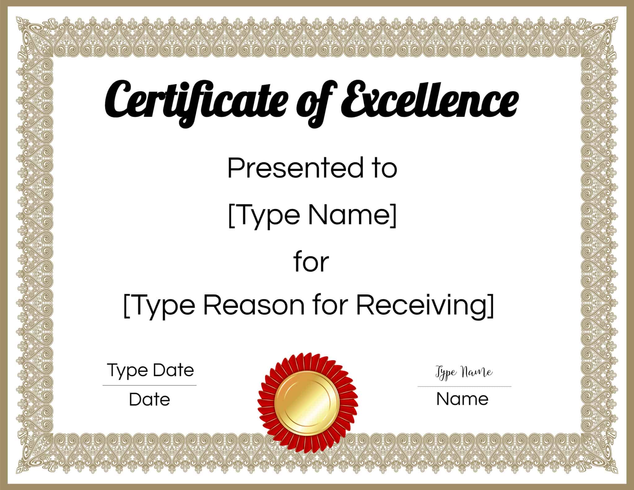 FREE Certificate Of Excellence Editable And Printable