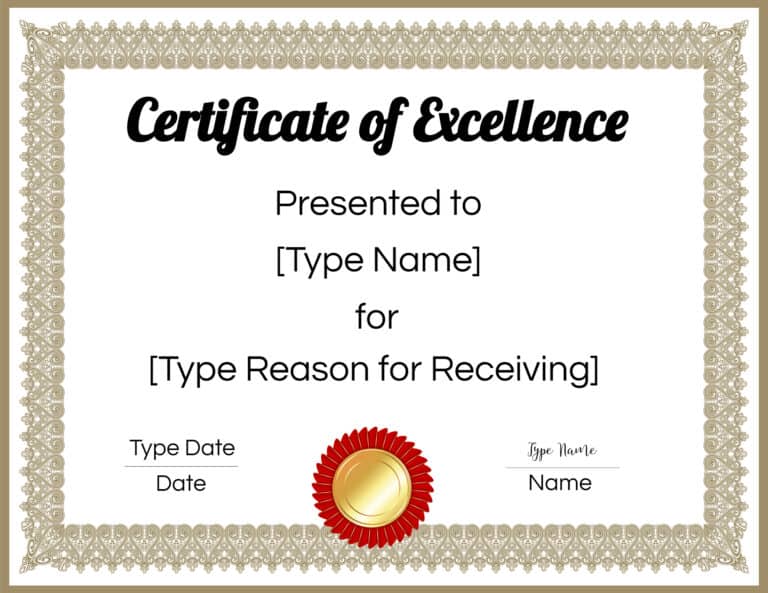 FREE Certificate of Excellence | Editable and Printable