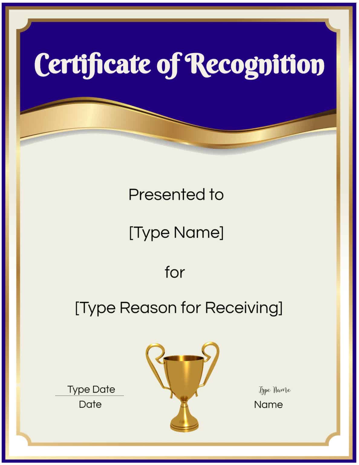 FREE Certificate of Recognition Template | Customize Online