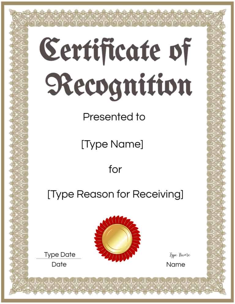 FREE Certificate of Recognition Template | Customize Online