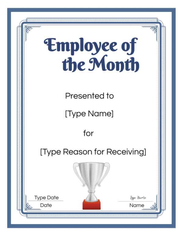 Employee Of The Month Certificate Template 