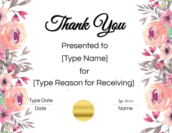 FREE Thank You Certificate Template | Edit then Print