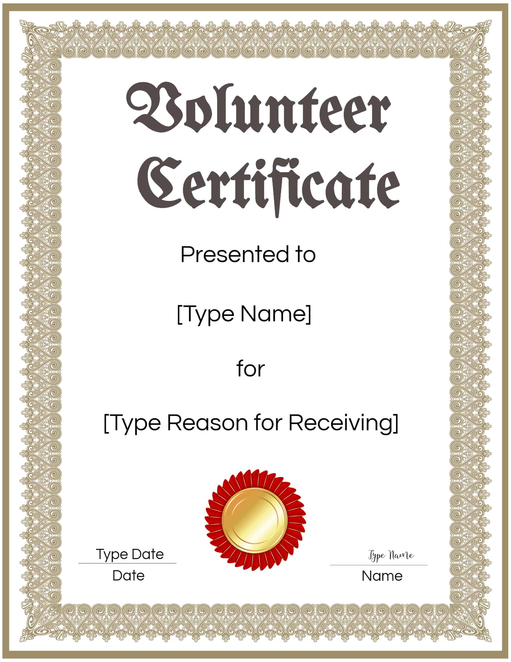 Volunteer Certificate Template Free Printable