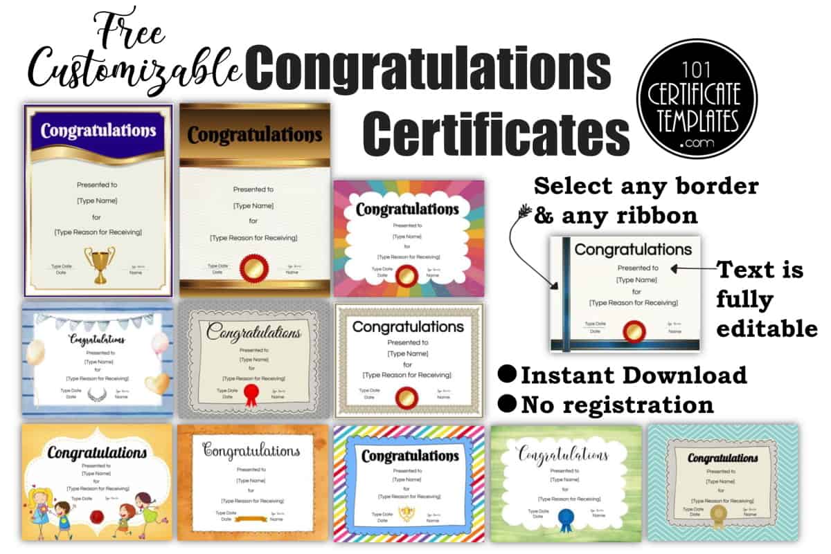 FREE Congratulations Certificate Template Customize Online