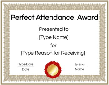 Free Editable And Printable Perfect Attendance Award