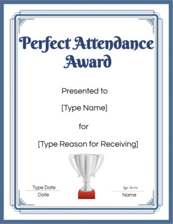 FREE Editable and Printable Perfect Attendance Award