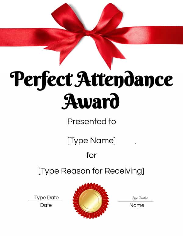 Perfect Attendance Free Printable Free Printable Download