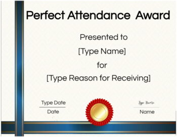 FREE Editable and Printable Perfect Attendance Award