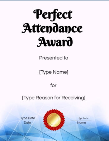 FREE Editable and Printable Perfect Attendance Award