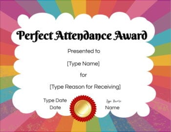 FREE Editable and Printable Perfect Attendance Award