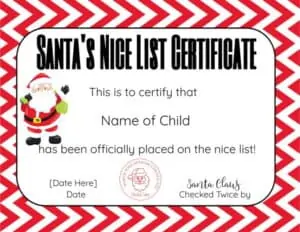 Nice List certificate