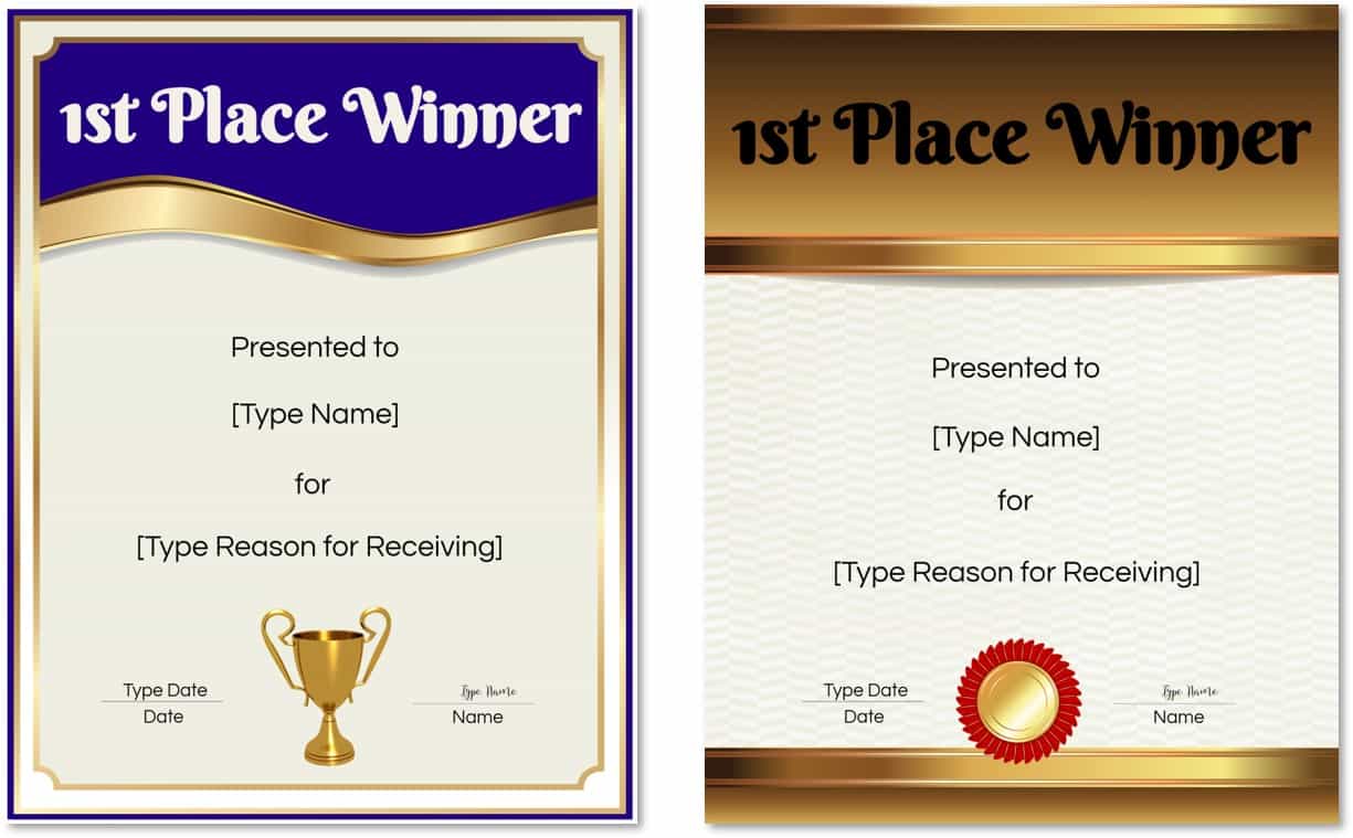 First Place Award Certificate Template Sampletemplate my id