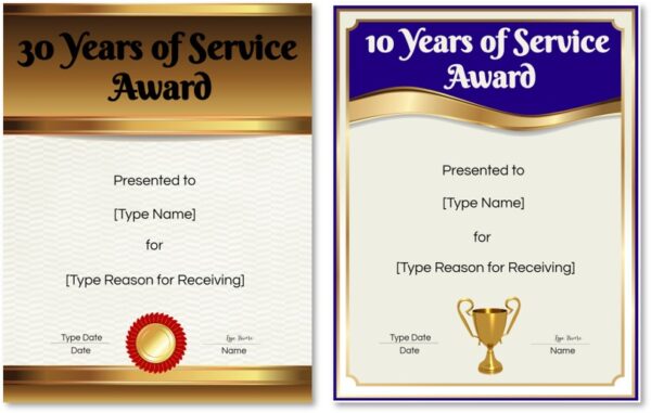 FREE Printable and Editable Years of Service Award