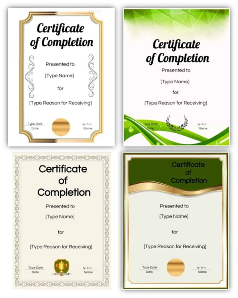 sample certificate of completion template